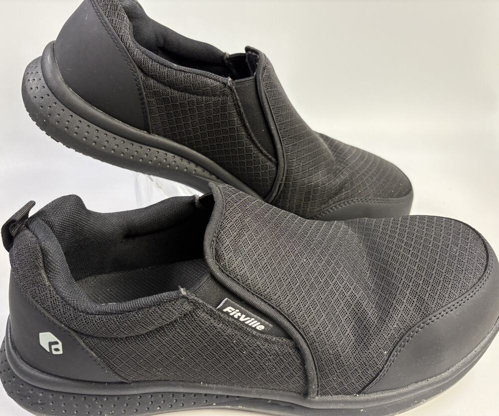 FitVille Slip on Steel Toe Shoes for Men,Extra Wide Mens Composite Toe Work 13W